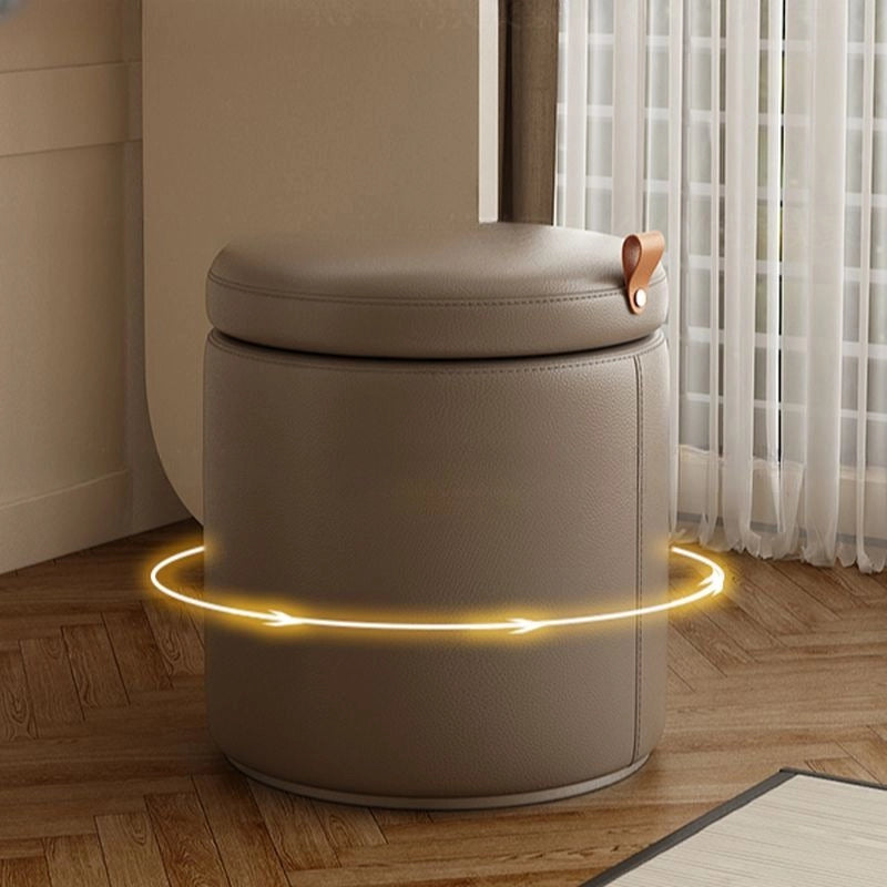 Circular ottoman with faux leather texture and footrest appeal – ottoman with storage, pouffe ottoman