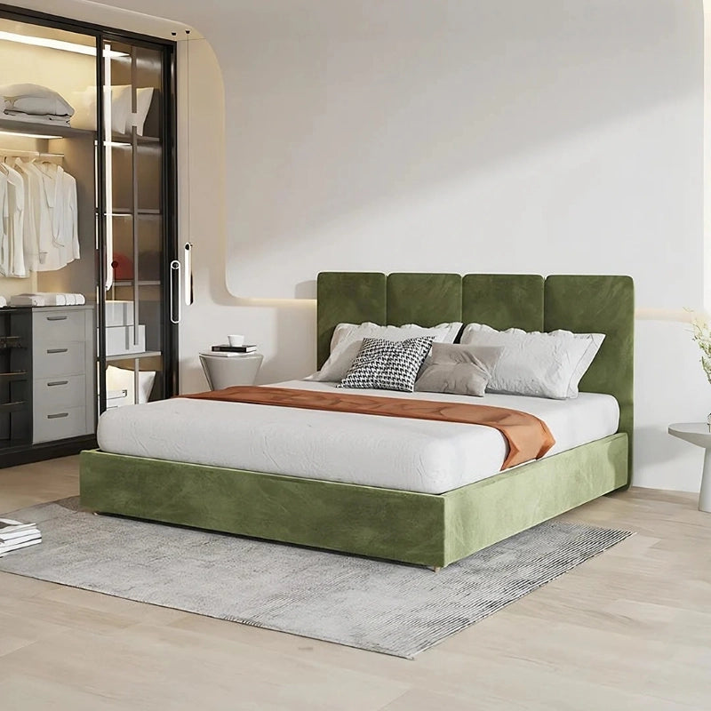 Boxy green velvet bed frame with plush headboard – bed frame, bed online