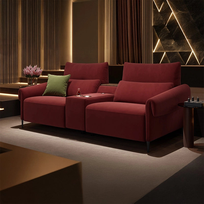 Deep red movie recliner seats with home theater chairs and home cinema recliner