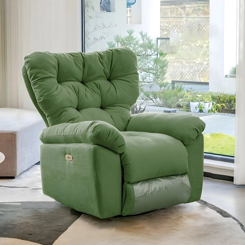 Sage green recliner with swivel base, Custom Designed to Order, plush velvet, 1 seater