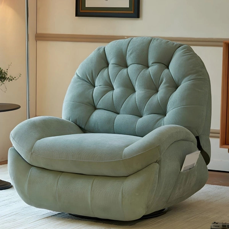 Diamond-tufted recliner backrest with recliner chair and reclining couch — velvet green