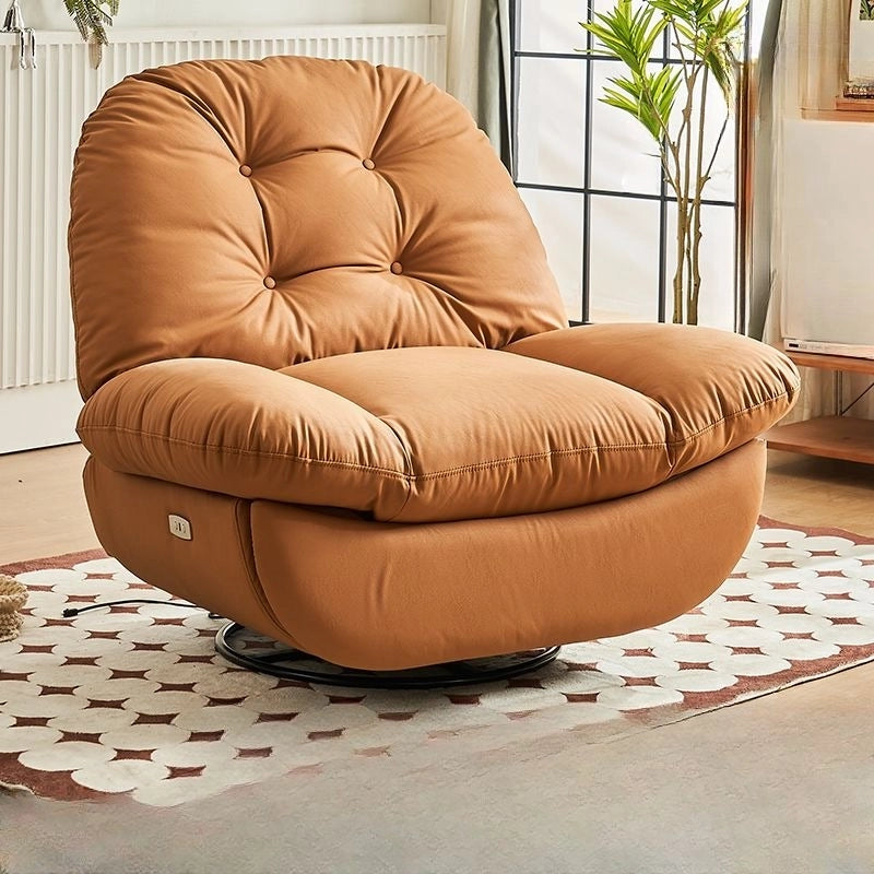 Rounded faux leather recliner chair with soft sheen and hidden pocket – recliner chair, couch with a recliner