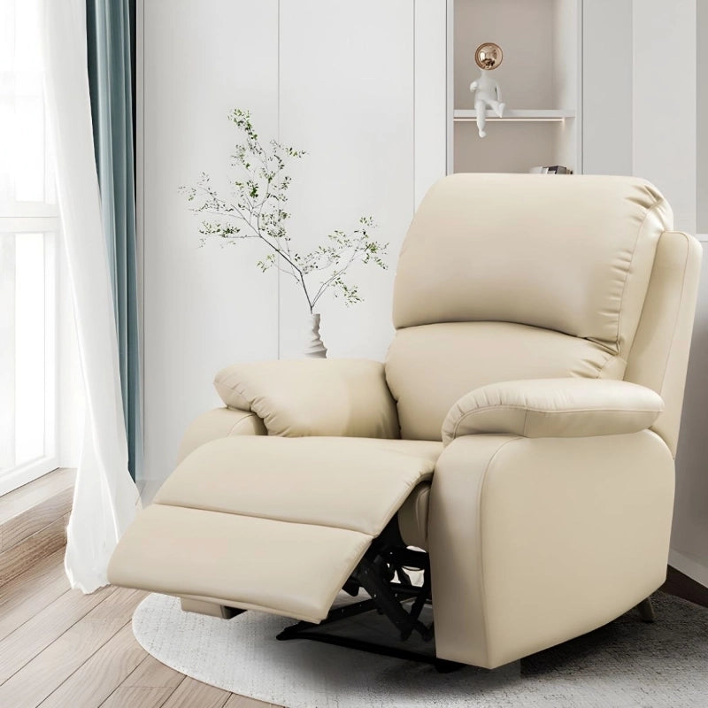 Overstuffed faux leather chair with pull-lever – recliner chair, couch recliner, ivory