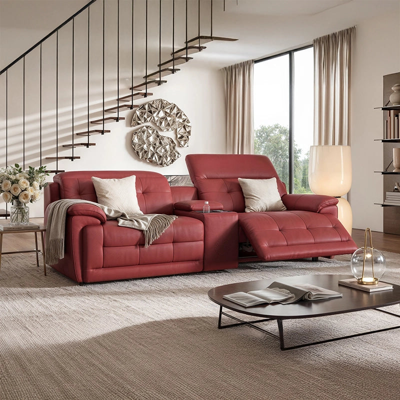 Dual-seat recliner image with theater recliner, home entertainment couch, Red Nova fabric