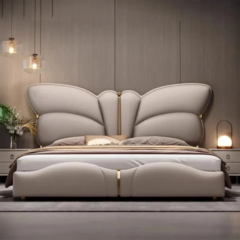 Butterfly headboard with LED glow and bed frame — master bedroom bed design