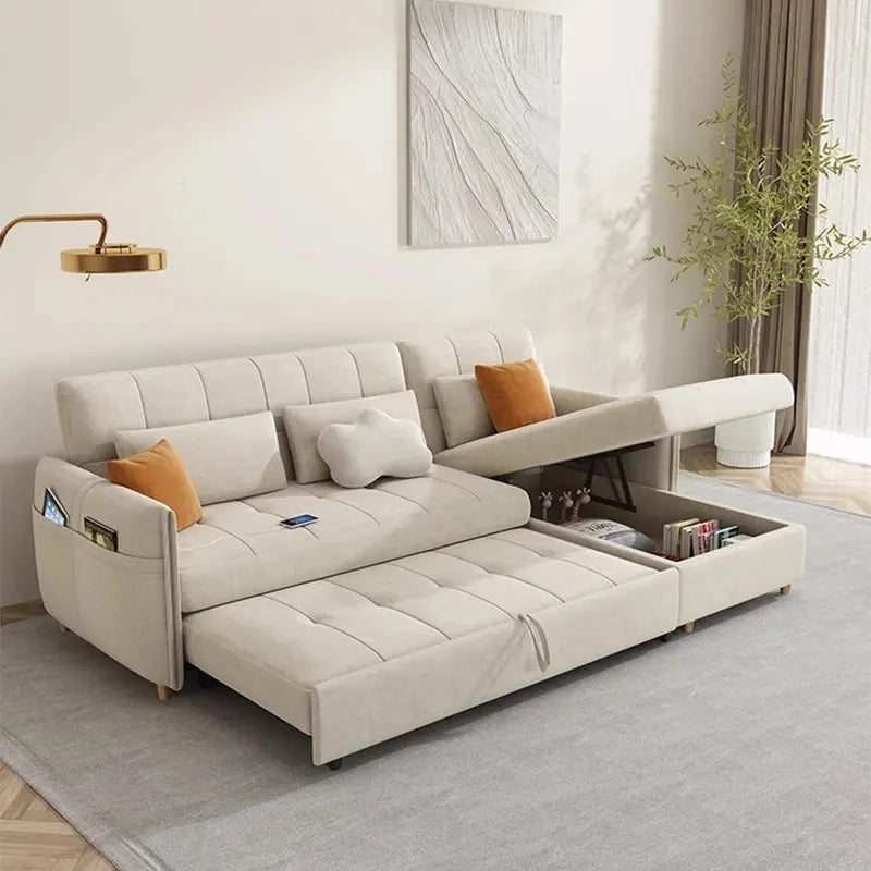 Modern L-shaped convertible with tufted back – sofa come bed + sofa bed couch