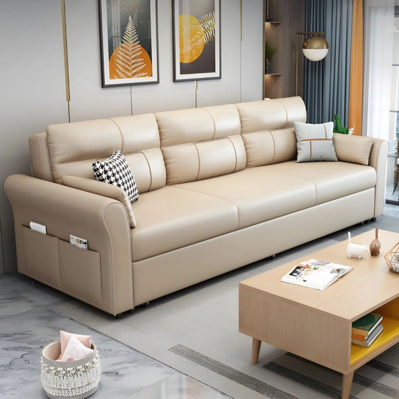 Smooth beige leatherette design with sofa bed couch and sofa cum bed style