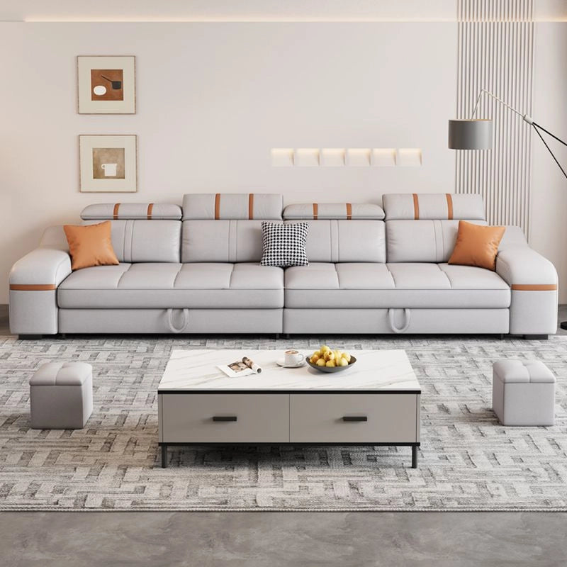L-shaped grey and camel-tone design with storage – sofa cum bed bangalore, sofa bed couch