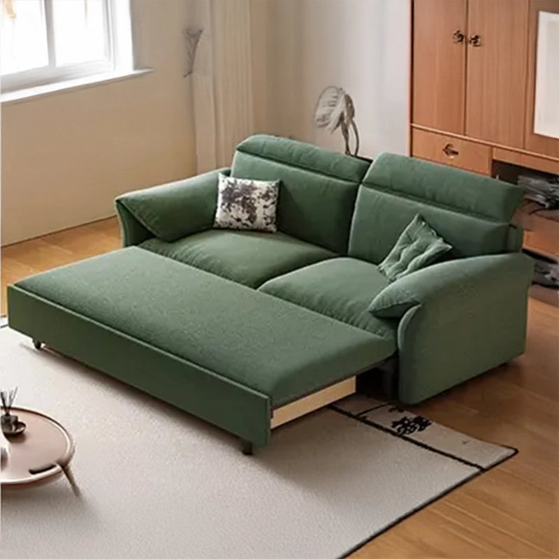 Moss green designer couch with softly curved arms – sofa bed design, sleeper sofa, 3-seater
