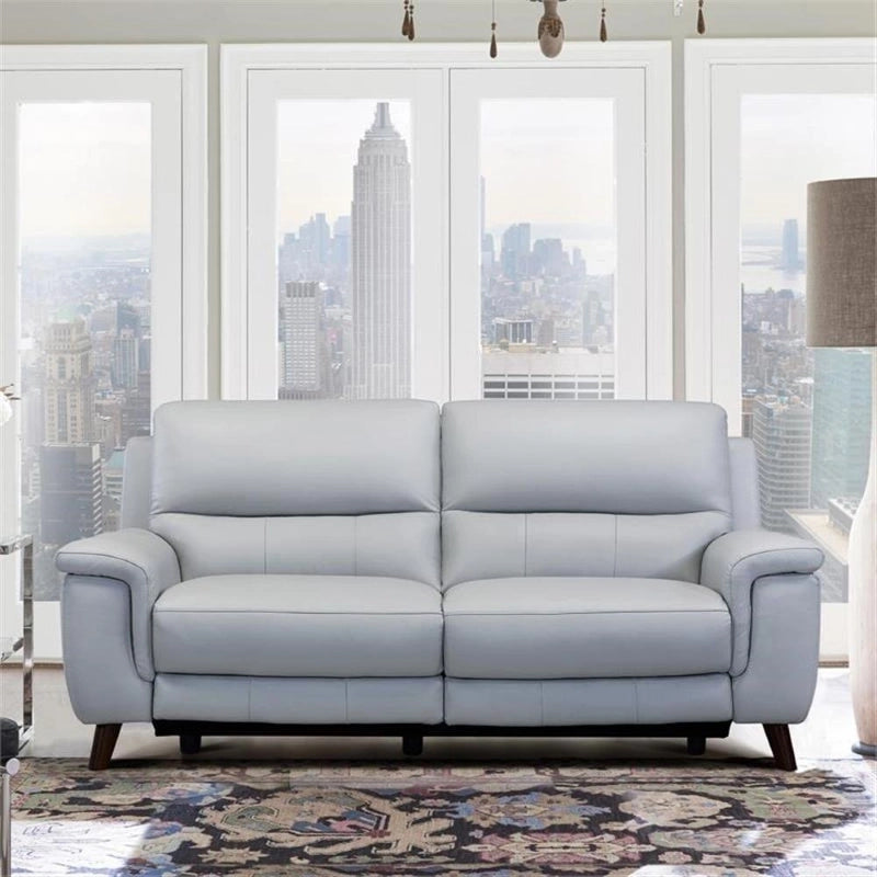  Light grey recliner design sofa – pure leather sofa, stylish sofa design, 2 seater, wooden leg