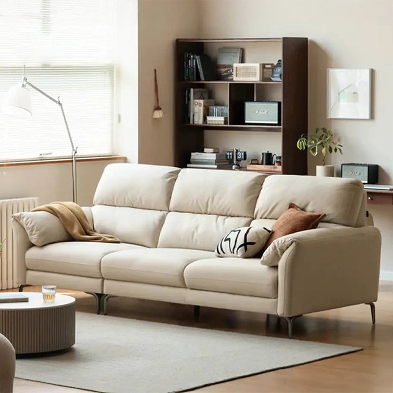 Cream beige leather design with segmented backrest – luxury couch, stylish sofa design, 3-seater