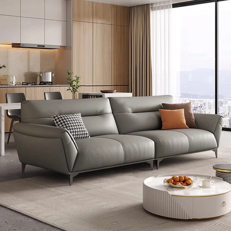 Taupe grey leather look with floating legs – modern sofa design and 3 seater sofa