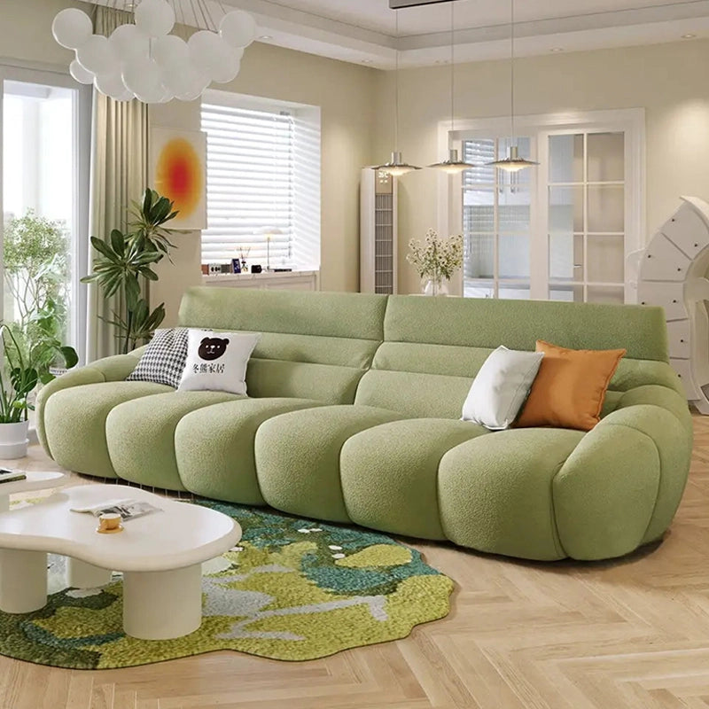 Rounded sculptural couch set design, luxury furniture, fabric couch, 4 seater, sage green