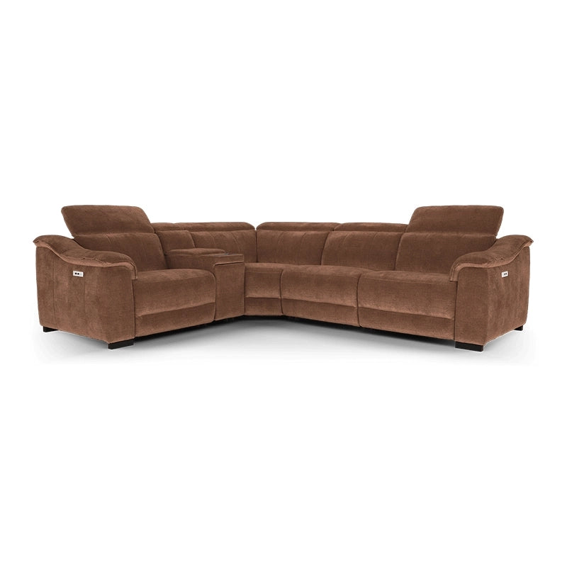 Cocoa brown dual-seater with cup holders – Recliner sofa set + Made to Order Custom Designed - 2+corner+console+1