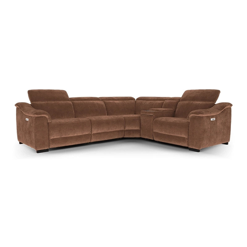 Each recliner couch and reclining sofa in this sofa and recliner set is thoughtfully crafted with electric push-button sofa recliner mechanisms, plush upholstery options in suede and leatherette, and smart additions like USB charging ports, cup holders, and side pockets - 2+corner+console+1