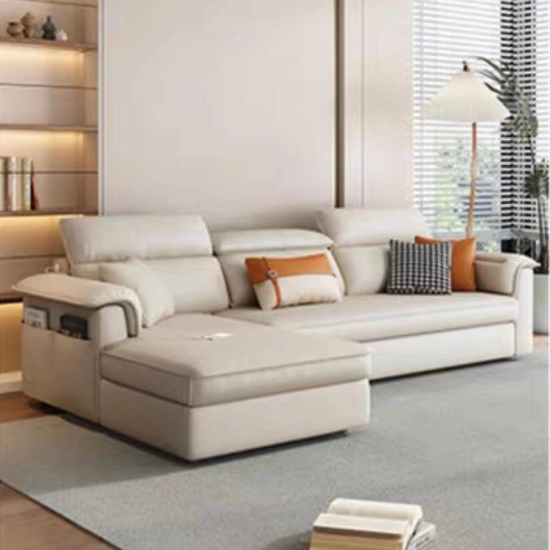 Dual-tone cushions with USB armrest, convertible couch bed, sofa come bed, LHS layout - cream