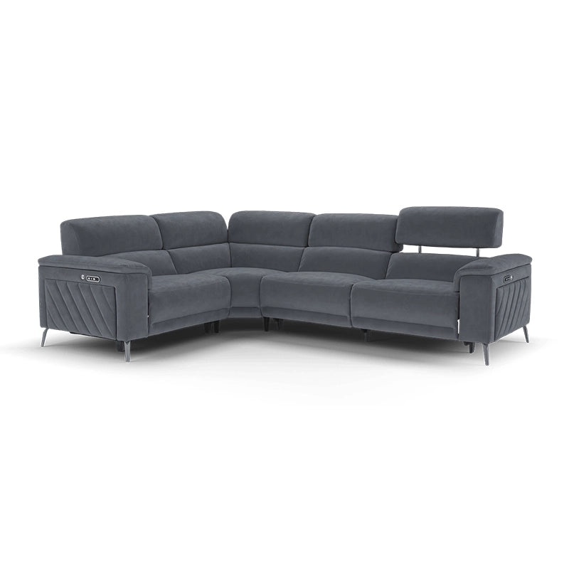 Electric control panel image with sofa and recliner set + couch and recliner set + brushed steel legs - 2+corner+1