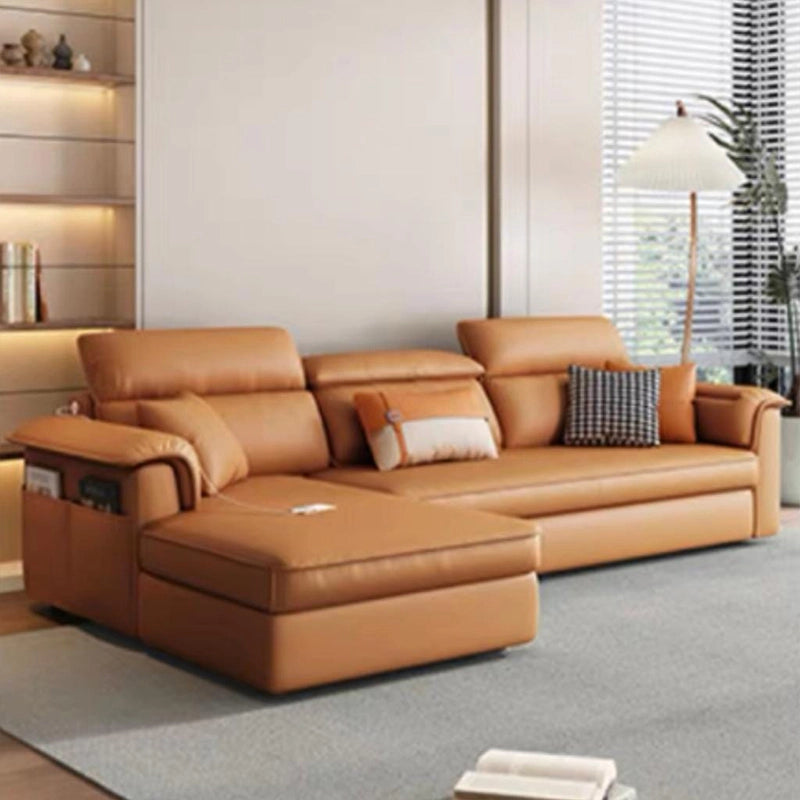 High-back with adjustable headrest, sofa bed design, sofa cum bed design, tan colour