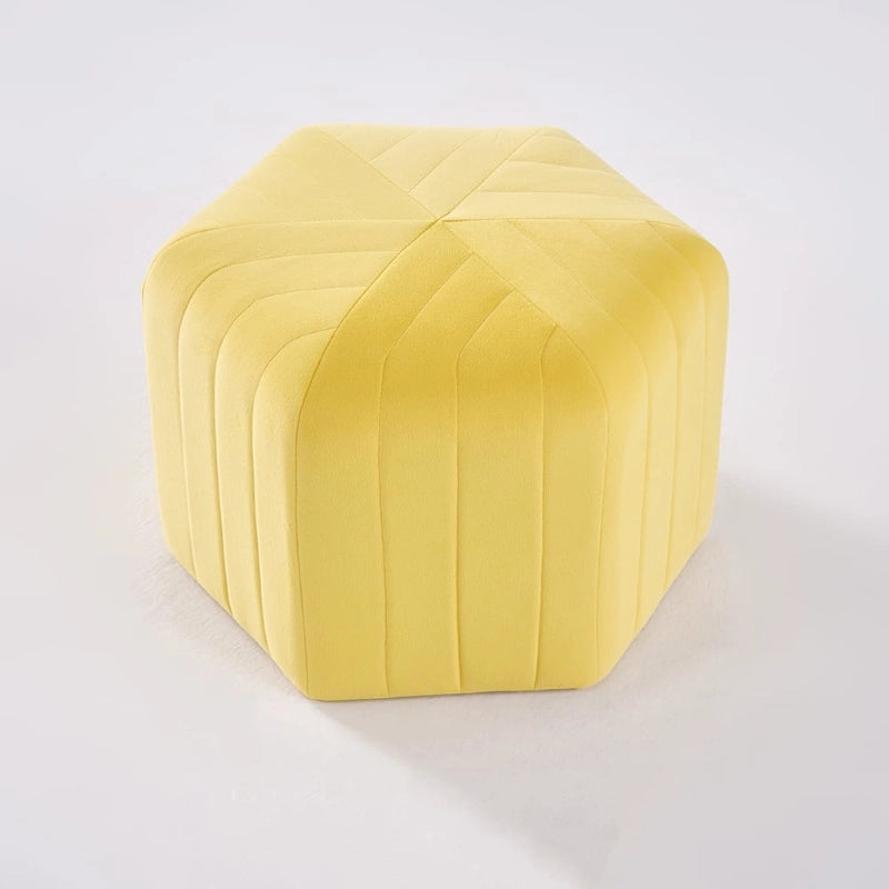 Radial tufted photo of pouffe ottoman and living room ottoman in yellow fabric