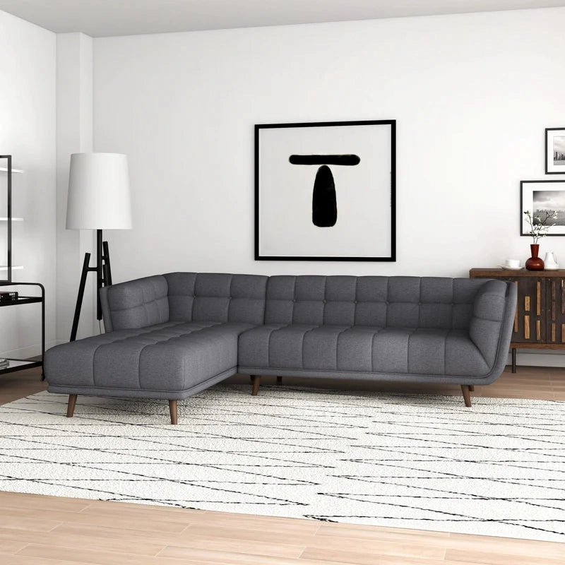Grey fabric sofa with stylish sofa design and modern settee profile