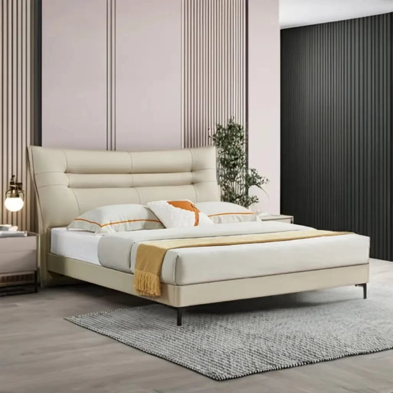 Curved padded headboard, modern style bed design & cot design finish