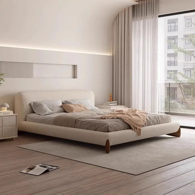 Side view photo of master bedroom bed design + new bed design – fabric, curved frame