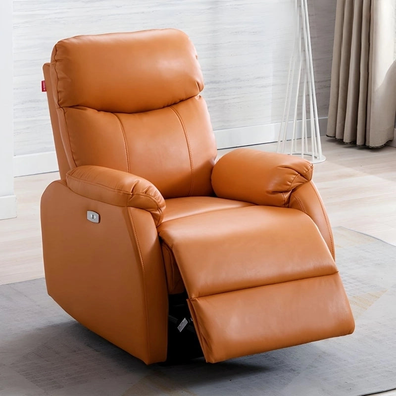 Tan cushioned back chair in faux leather – couch with a recliner, recliner chair – 1 seater, tan
