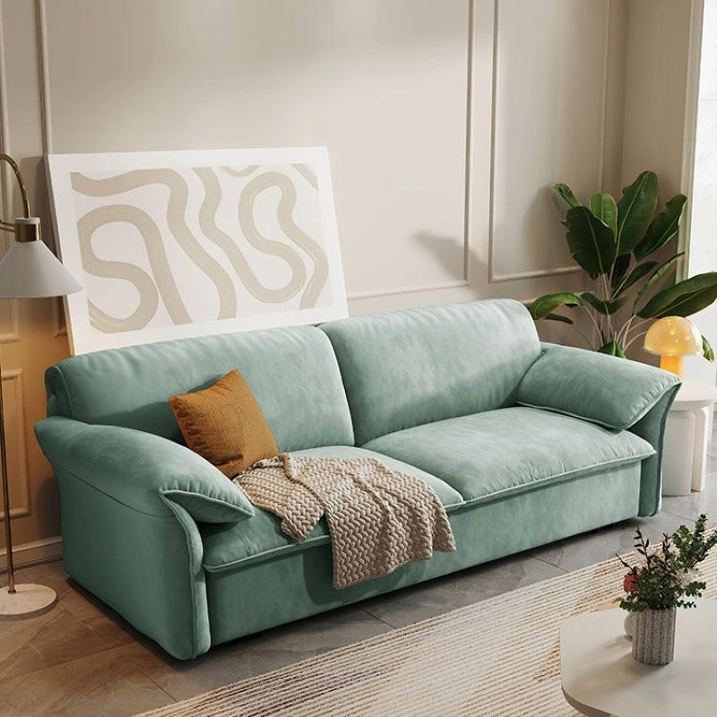 Plush pillow-top arms photo showing sofa cum bed design with hidden legs