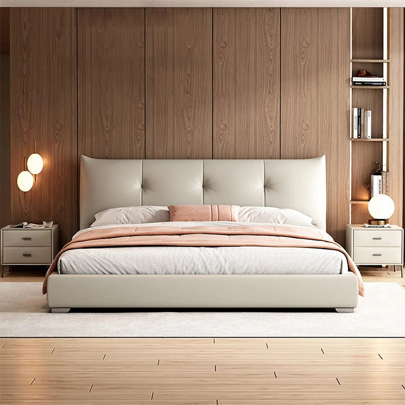 Side view showing sleek cot design – bed and cot, master bedroom bed design, beige finish