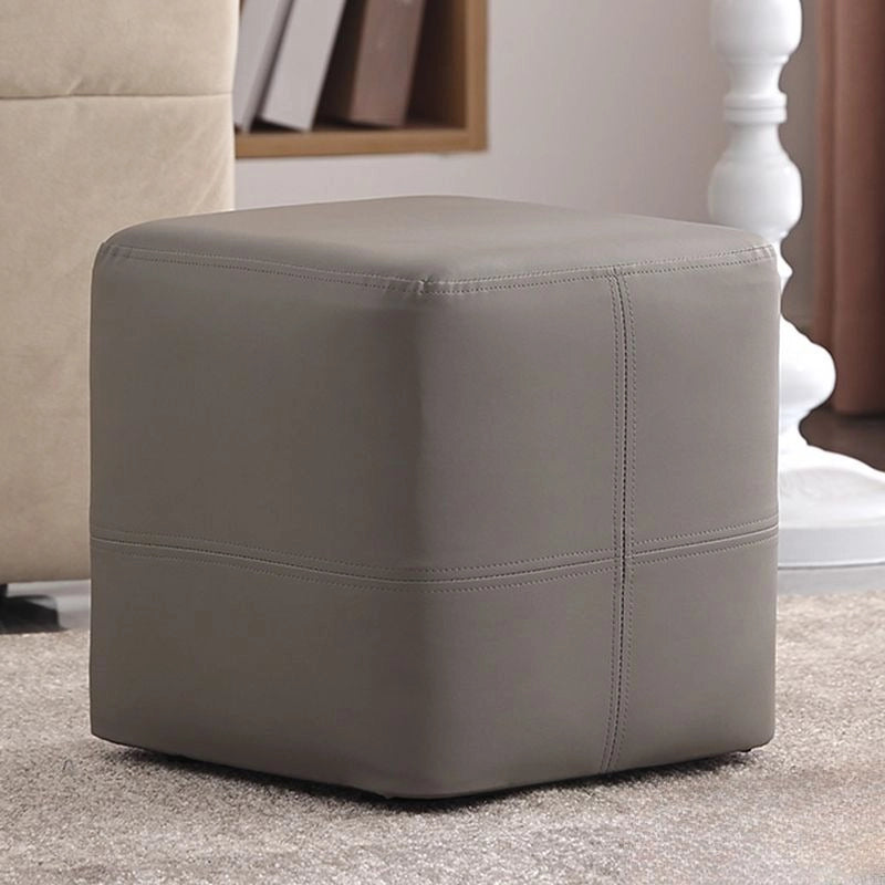 Taupe cube footstool ottoman with pouffe stool finish, modern faux leather surface