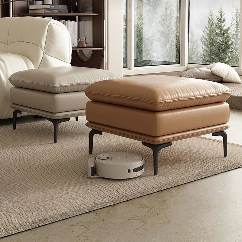 Soft piped top cushion pics, footrest and ottoman chair in leather finish