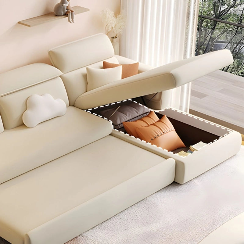 Upholstered in breathable leatherette with stain resistance, it offers plush seating for 3–4, and a full double-bed sleep surface when unfolded
