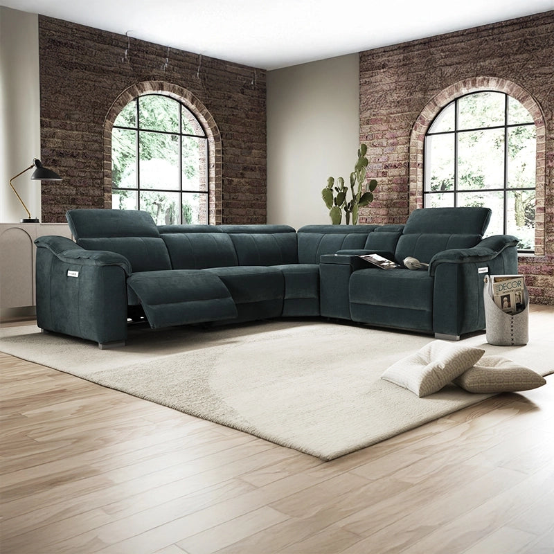 Forest green L-shaped recliner sofa – Sofa and recliner set + Made to Order Custom Crafted