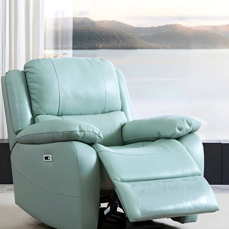 Electric recliner with visible button Custom Tailored to Order recliner chair mint green leatherette