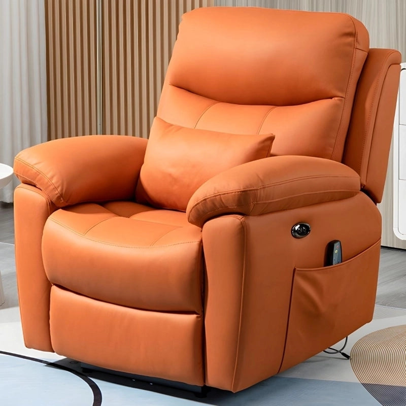 Burnt orange recliner image with segmented backrest — single-seater, recliner chair, overstuffed design