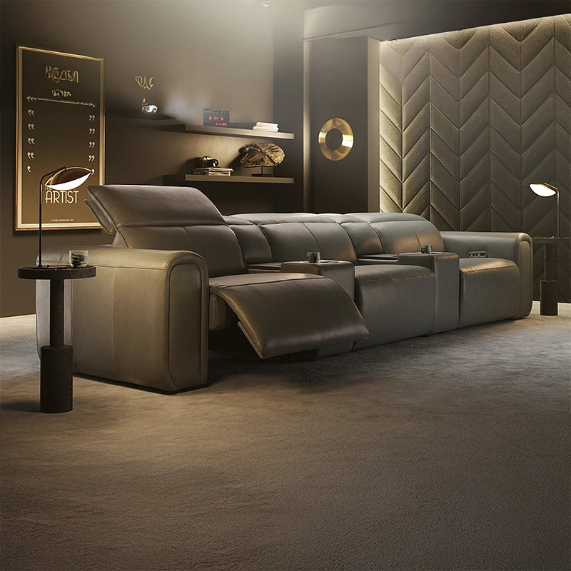 Dual-motor reclining photo with home theater recliner and home theater recliner sofa in grey