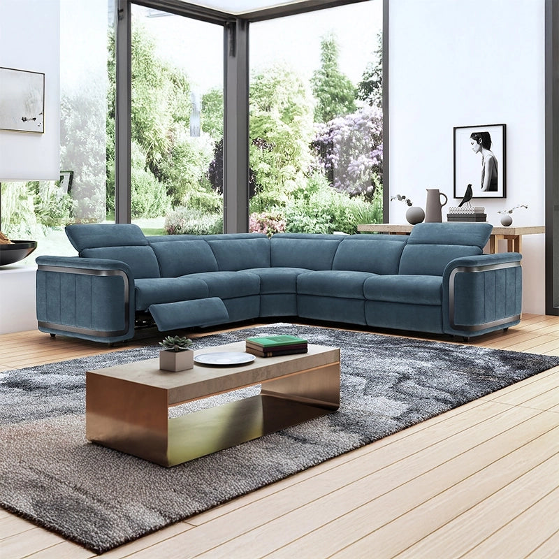 Royal blue photo with gold trim, sofa and recliner set, reclining couch