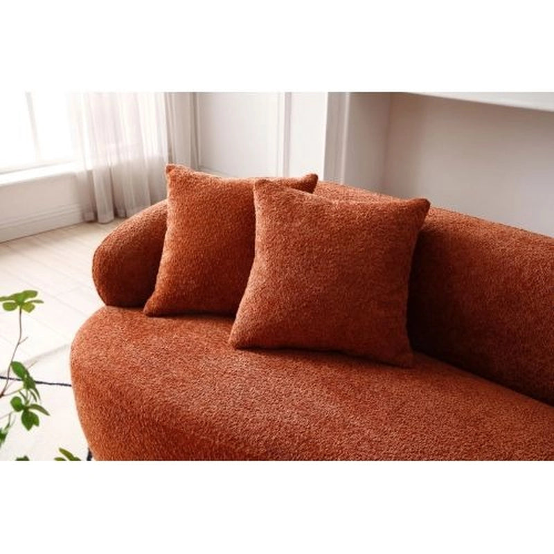 Rust orange sofa with plush backrest and sculpted base, design of sofa set, luxury furniture