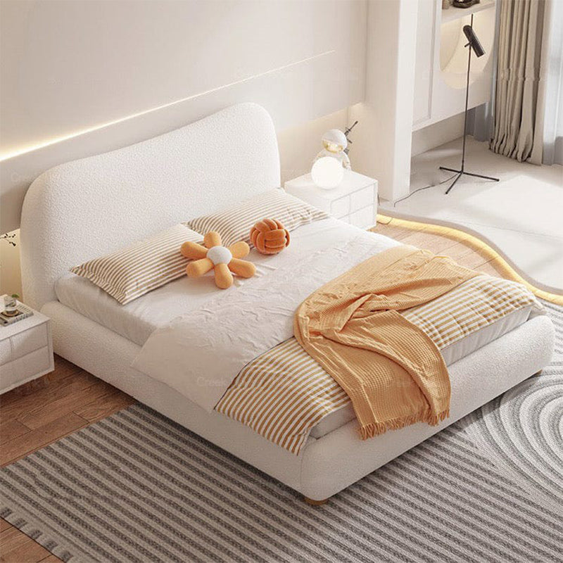 Curved headboard close-up in plush texture – hydraulic bed, modern bed design