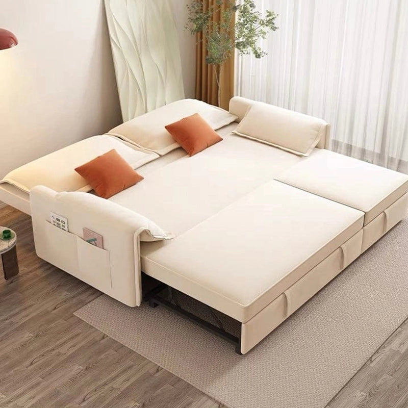 Pullout ottoman view of sofa bed couch, sleeper sofa,cream, zig zag spring