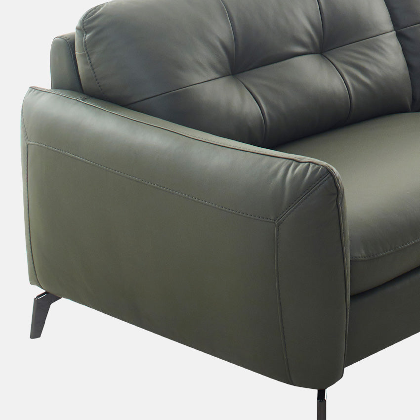 Full setup in olive tone leather with black legs, living room couch, fabric couch