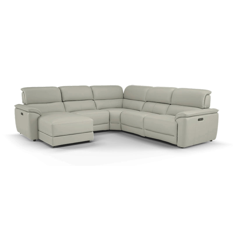 The modular shapes include 1 to 3 seaters, each featuring chaise footrests, segmented cushioning, and power actuated motion. 