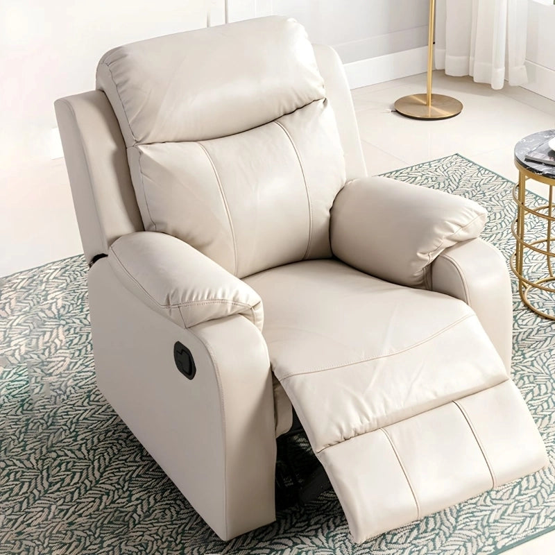 Bold cream recliner with headrest – reclining chair + pet friendly + wide seat