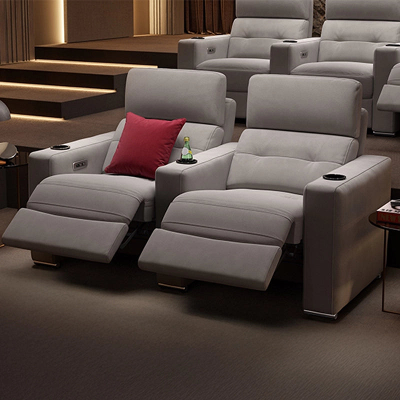 Deep cushioned movie recliner seats with home theater chairs and theater seating couch in grey