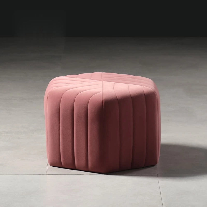 Radial tufted photo of pouffe ottoman and living room ottoman in rose pink fabric