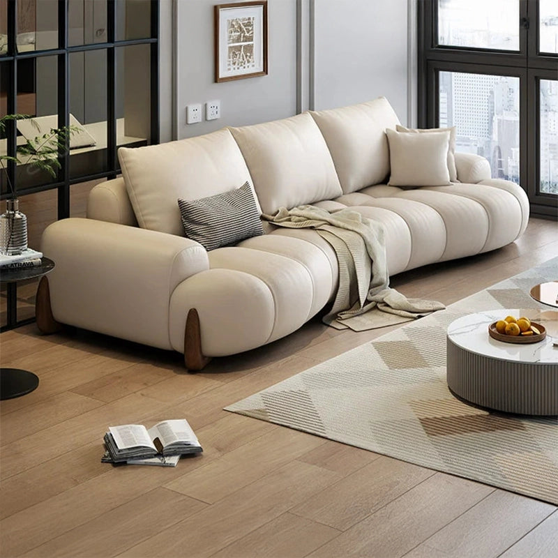 Cloud-contour leather design sofa set design in cream with pure leather sofa finish
