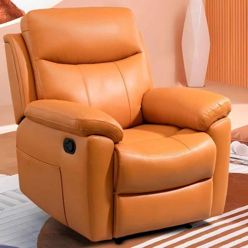This electric reclining chair delivers modern comfort with faux leather upholstery in rich tones