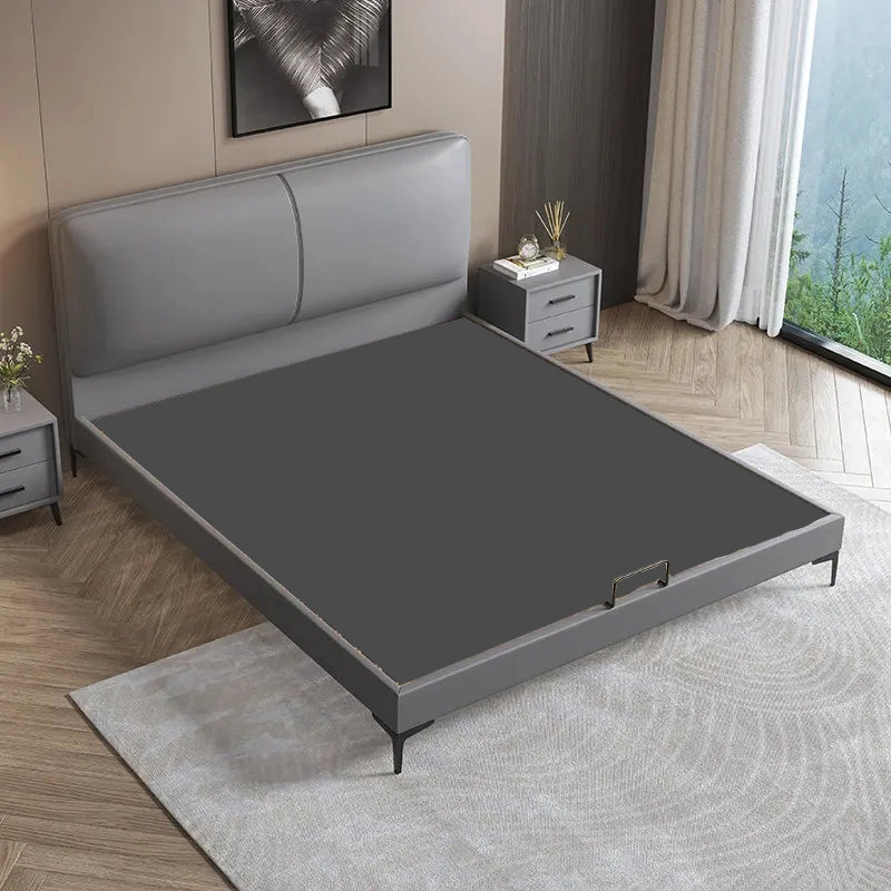 Dual-tone upholstery with storage, new bed design + bed and cot, faux leatherette material