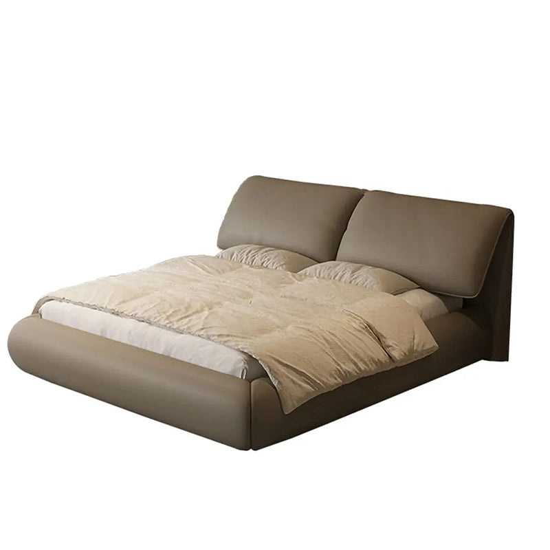 Side angle showing seamless frame, modern style bed design + bed, matte white