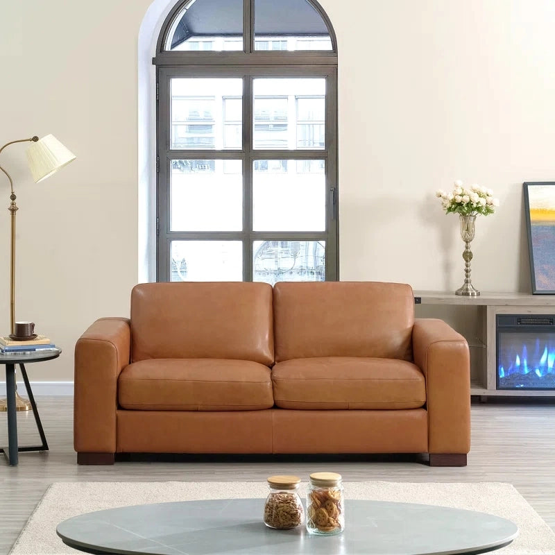 Refined panel stitching + contemporary sofa design + leather couch + medium block legs